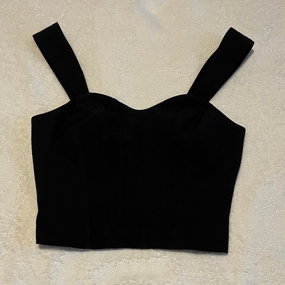Sunday in Brooklyn Black Bustier Style Tank Top Gold Zip Accent in Back Size xs